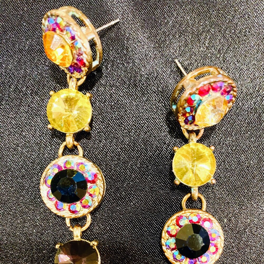 Multicolor Gemstone Dangle Earrings - image 2